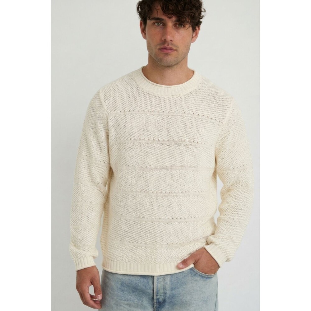 BLOOMINGDALES Sweater Mens XXL Cream Pullover Crew Loose Knit Silk Linen $148